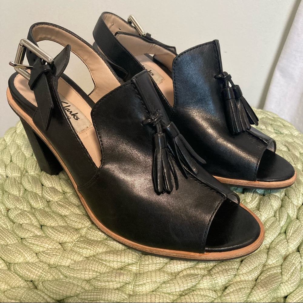 Clarks Narrative Oriana Billy Black Leather Slingback Loafer Sandal